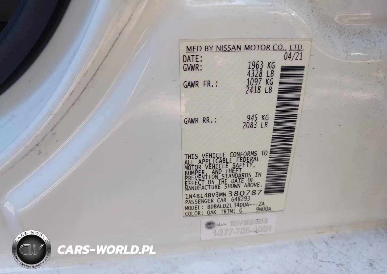 2021 Nissan Altima S Fwd VIN:1N4BL4BV3MN380787 - 9
