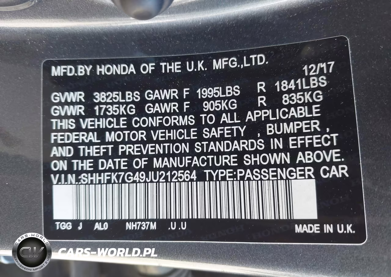 2018 Honda Civic Sport VIN:SHHFK7G49JU212564 - 9