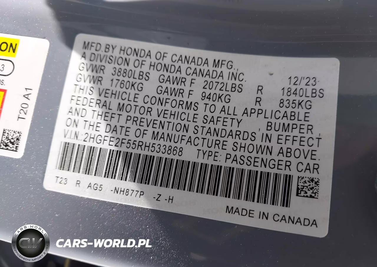 2024 Honda Civic Sport VIN:2HGFE2F55RH533868 - 9