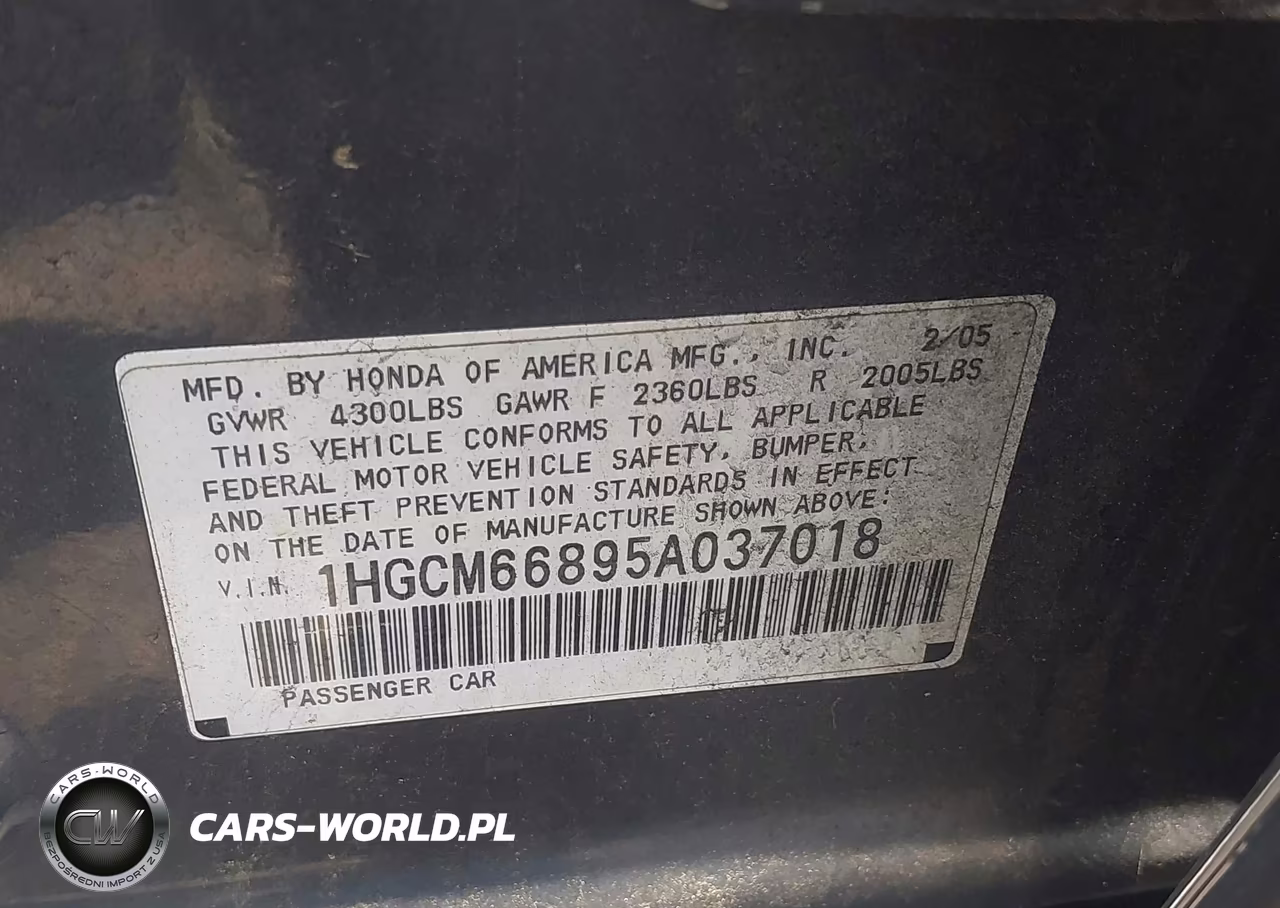 2005 Honda Accord 3.0 Ex VIN:1HGCM66895A037018 - 9