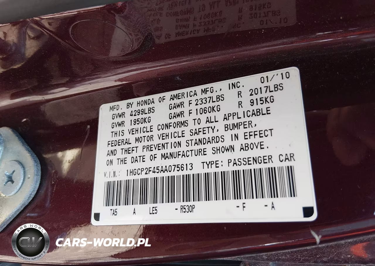 2010 Honda Accord 2.4 Lx-P VIN:1HGCP2F45AA075613 - 9
