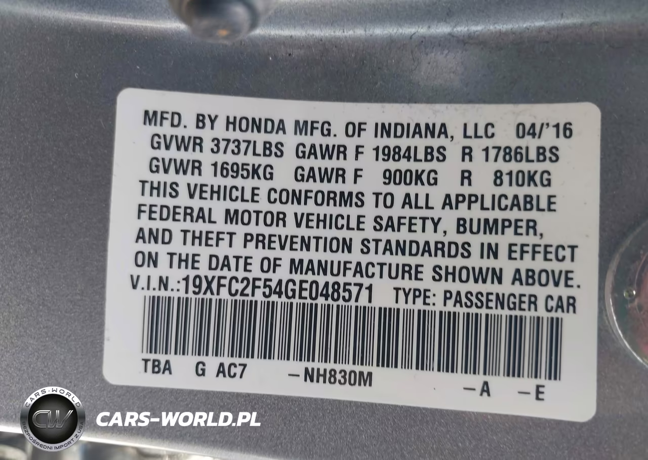 2016 Honda Civic Lx VIN:19XFC2F54GE048571 - 9