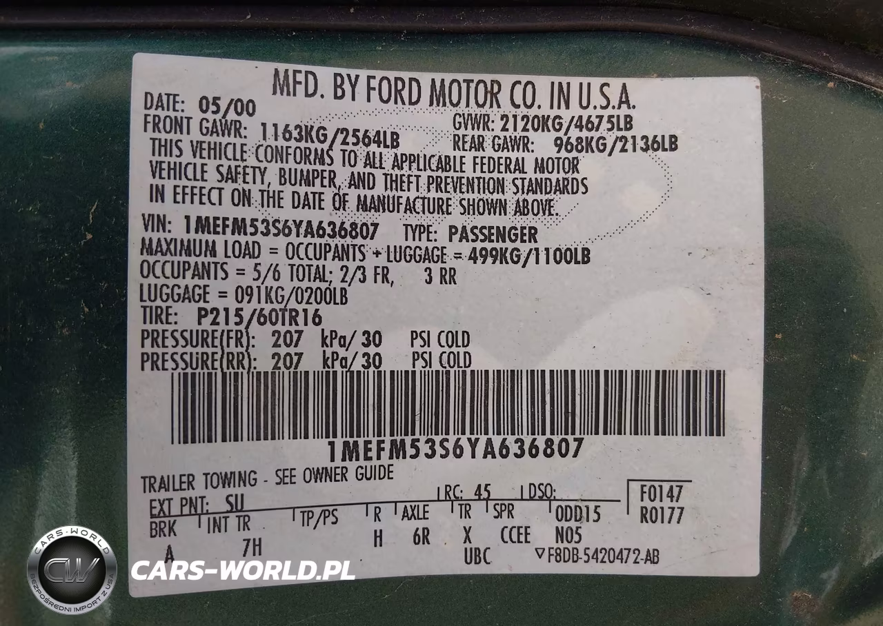 2000 Mercury Sable Ls VIN:1MEFM53S6YA636807 - 9