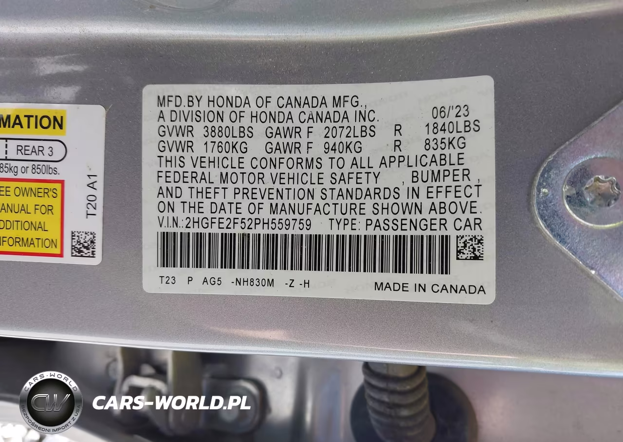 2023 Honda Civic Sport VIN:2HGFE2F52PH559759 - 9