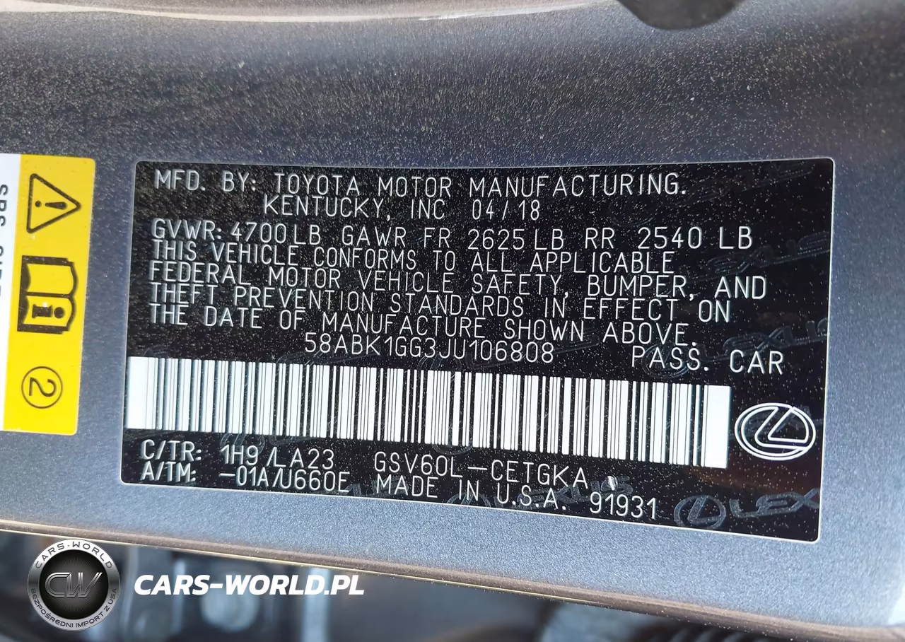2018 Lexus Es 350 VIN:58ABK1GG3JU106808 - 9