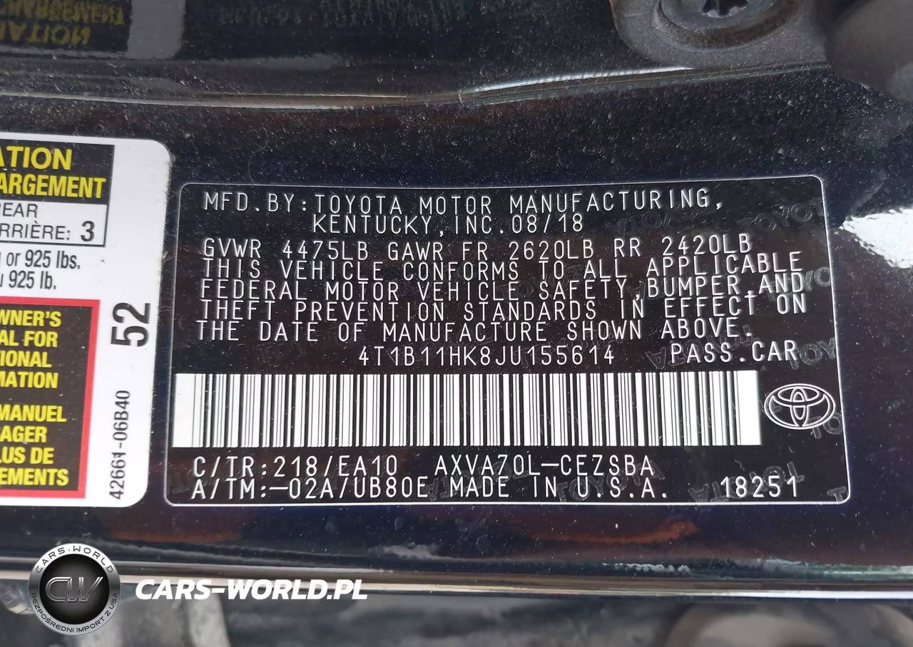 2018 Toyota Camry Se VIN:4T1B11HK8JU155614 - 9