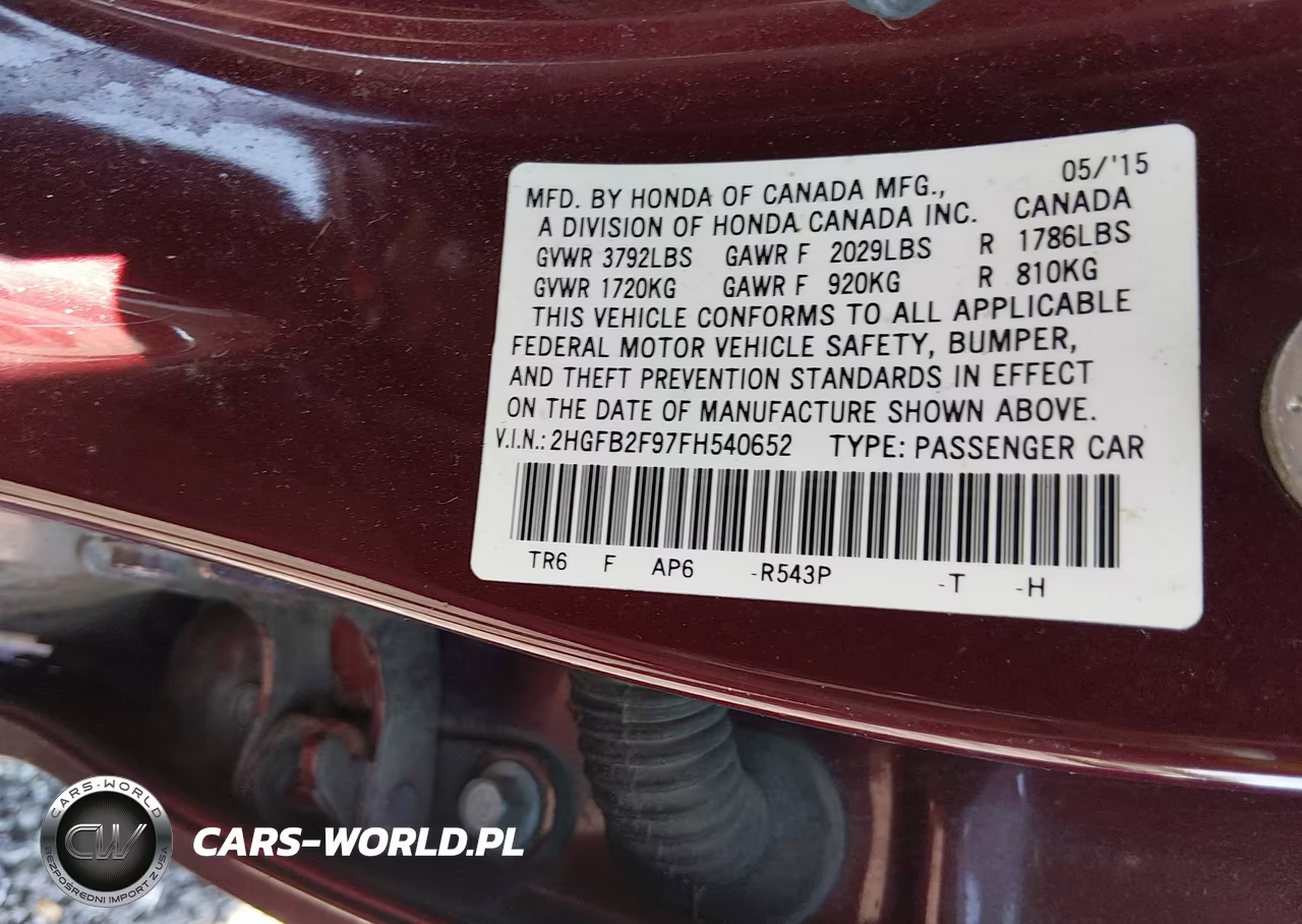 2015 Honda Civic Ex-L VIN:2HGFB2F97FH540652 - 9