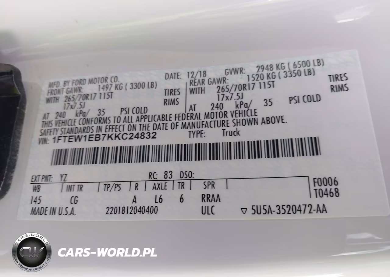 2019 Ford F-150 Xl VIN:1FTEW1EB7KKC24832 - 9