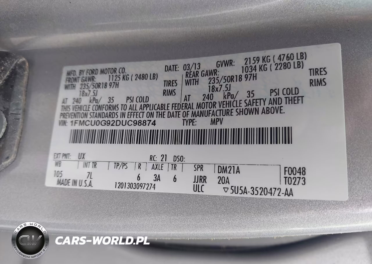 2013 Ford Escape Se VIN:1FMCU0G92DUC98874 - 9