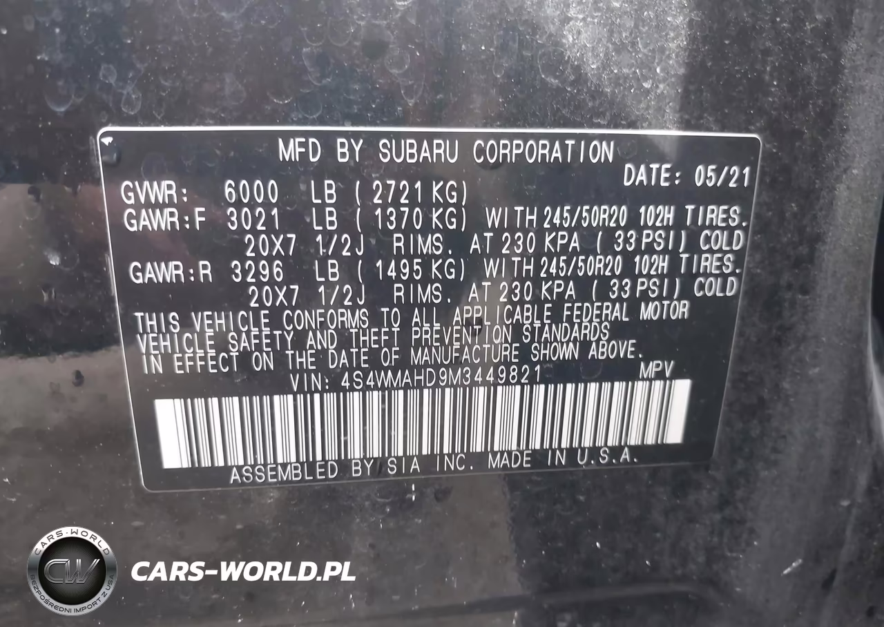 2021 Subaru Ascent Premium VIN:4S4WMAHD9M3449821 - 9