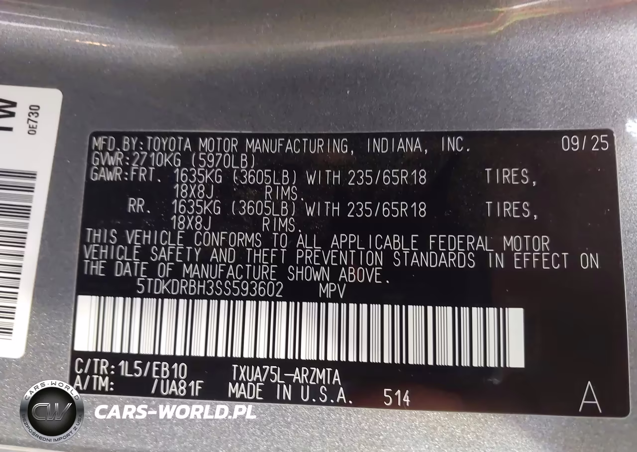 2025 Toyota Highlander Xle VIN:5TDKDRBH3SS593602 - 9
