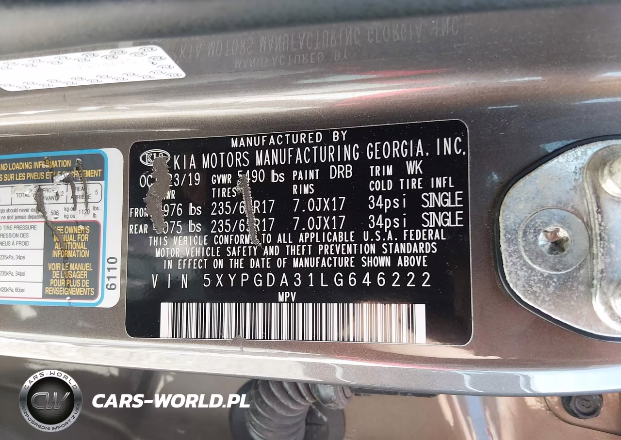 2020 Kia Sorento 2.4L Lx VIN:5XYPGDA31LG646222 - 9