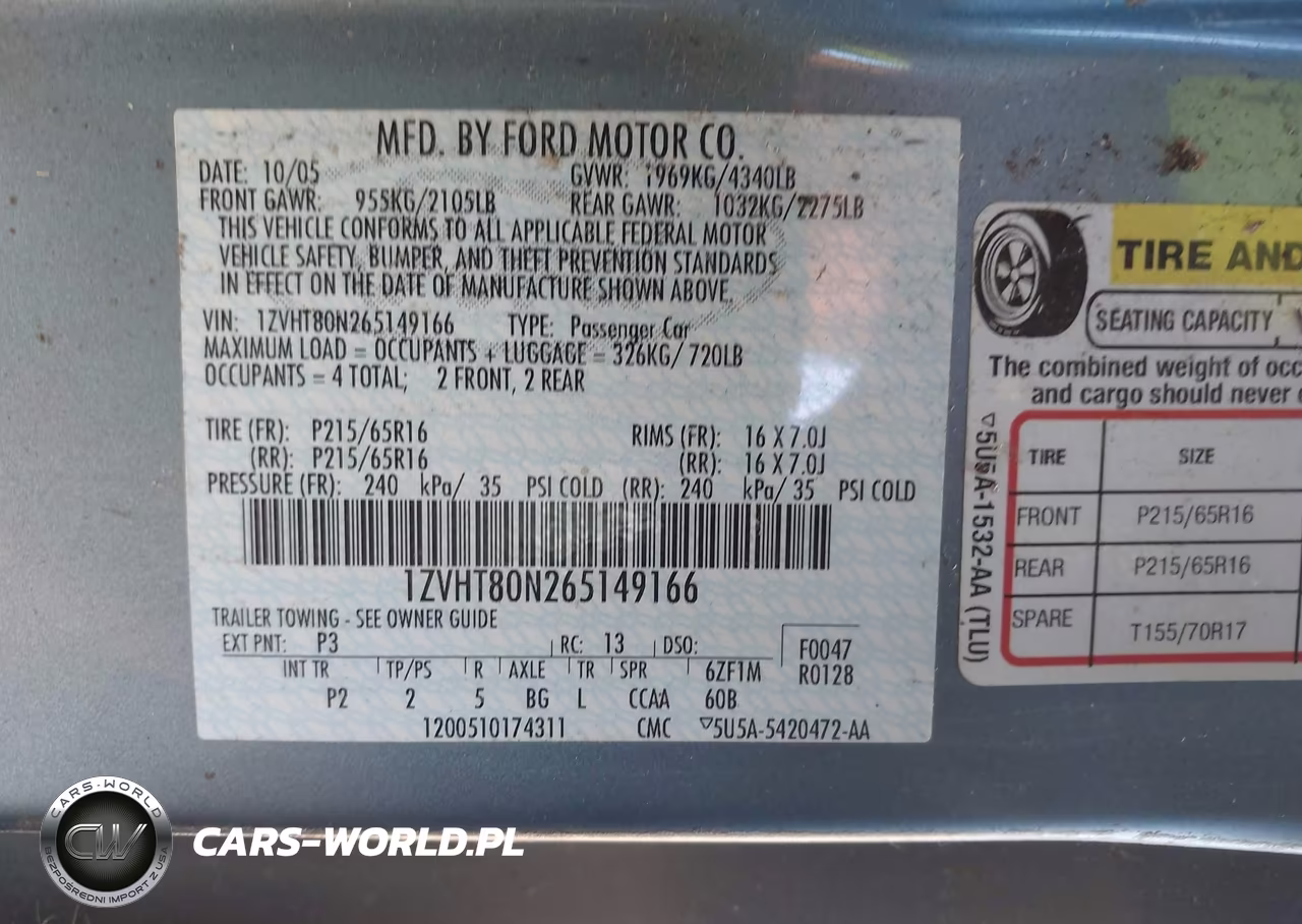 2006 Ford Mustang V6 VIN:1ZVHT80N265149166 - 9