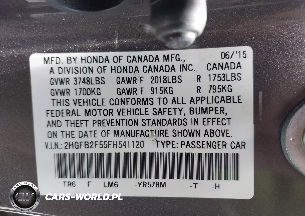 HONDA CIVIC LX VIN:2HGFB2F55FH541120 - 9