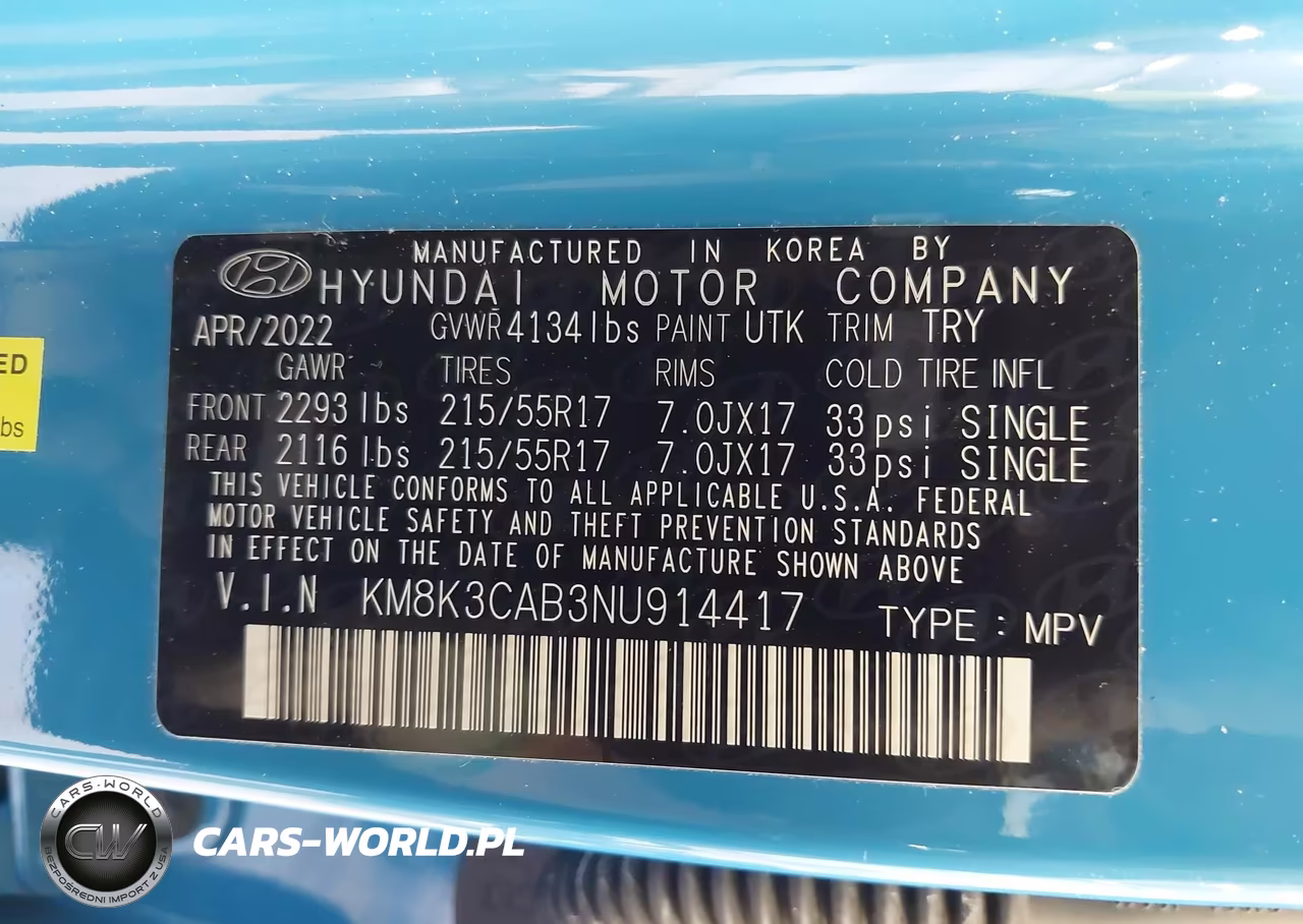 2022 Hyundai Kona Sel VIN:KM8K3CAB3NU914417 - 9