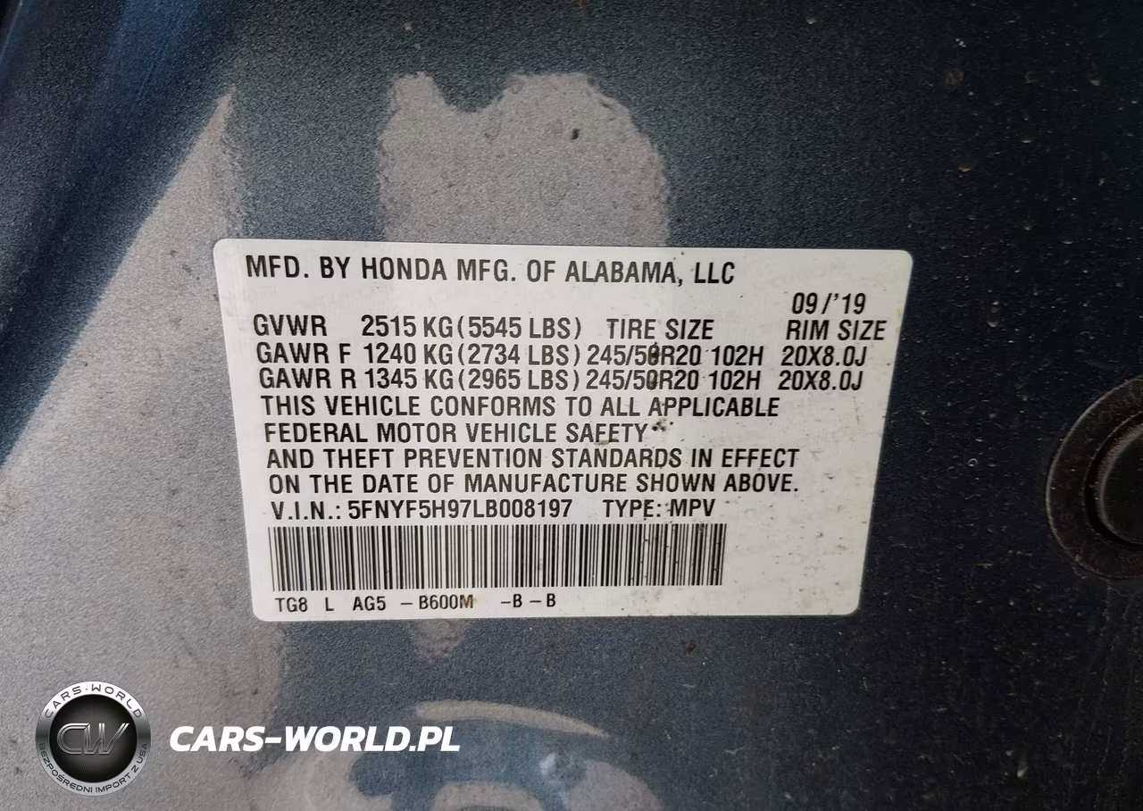 2020 Honda Pilot 2Wd Touring 8 Passenger VIN:5FNYF5H97LB008197 - 9