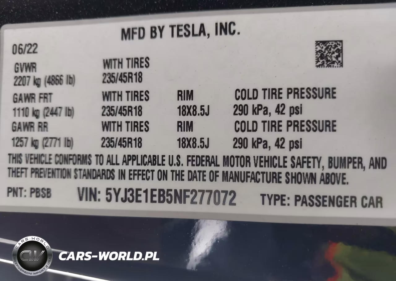 2022 Tesla Model 3 Long Range Dual Motor All-Wheel Drive VIN:5YJ3E1EB5NF277072 - 9