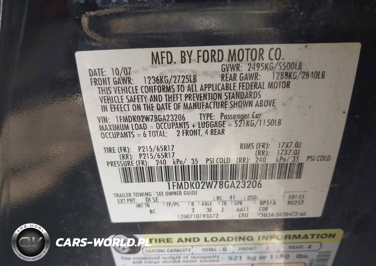 2008 Ford Taurus X Sel VIN:1FMDK02W78GA23206 - 9