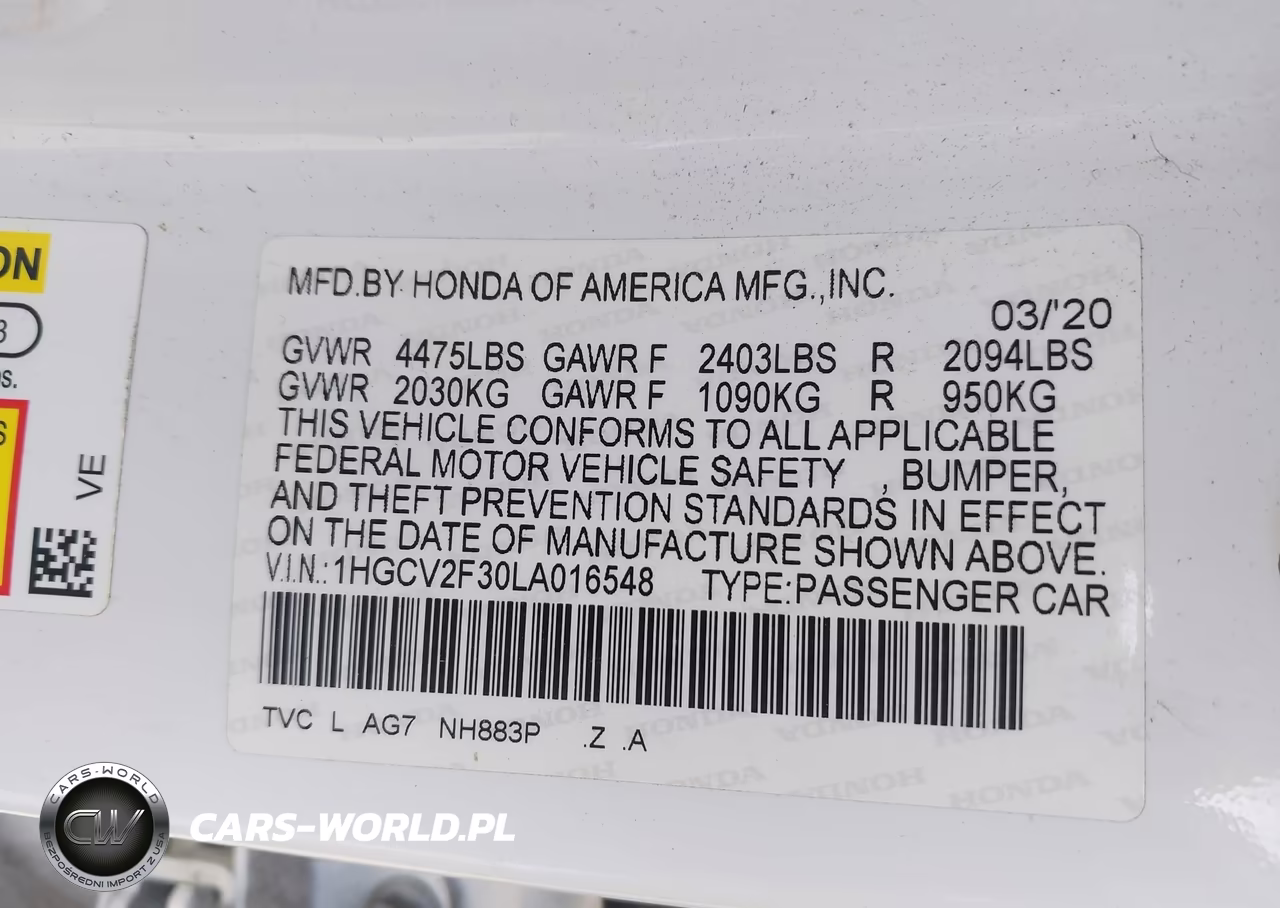2020 Honda Accord Sport VIN:1HGCV2F30LA016548 - 9