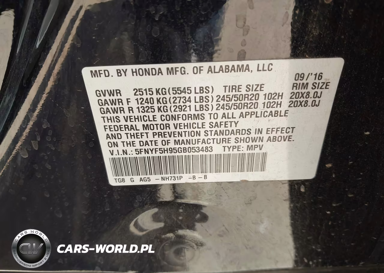 2016 Honda Pilot Touring VIN:5FNYF5H95GB053483 - 9