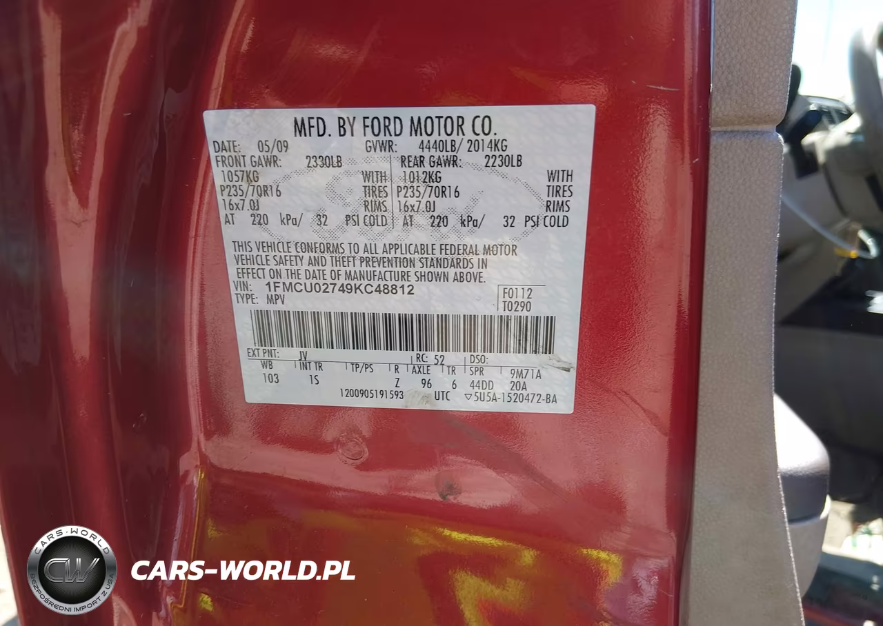2009 Ford Escape Xls-Xls Manual VIN:1FMCU02749KC48812 - 9