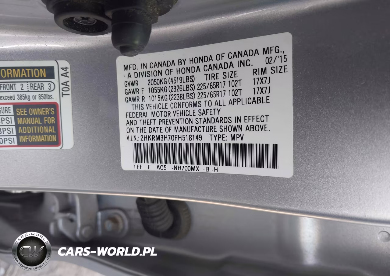 2015 Honda Cr-V Ex-L VIN:2HKRM3H70FH518149 - 9