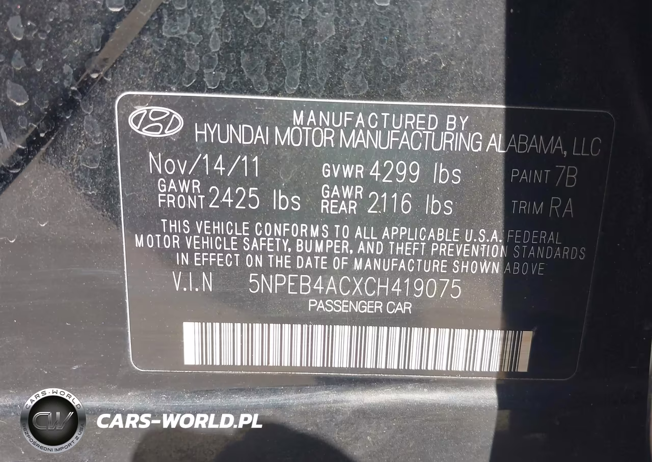 2012 Hyundai Sonata Gls VIN:5NPEB4ACXCH419075 - 9