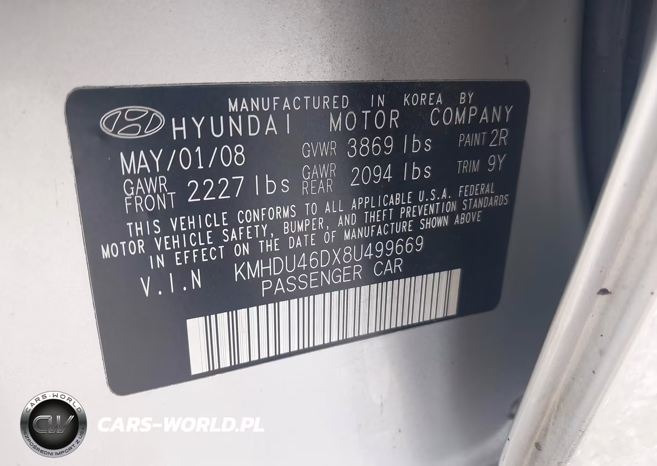 2008 Hyundai Elantra Gls-Se VIN:KMHDU46DX8U499669 - 9