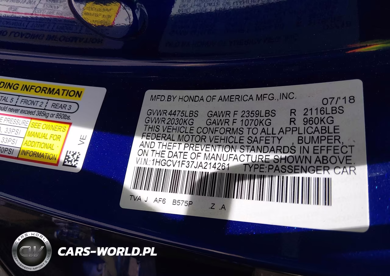 2018 Honda Accord Sport VIN:1HGCV1F37JA214261 - 9