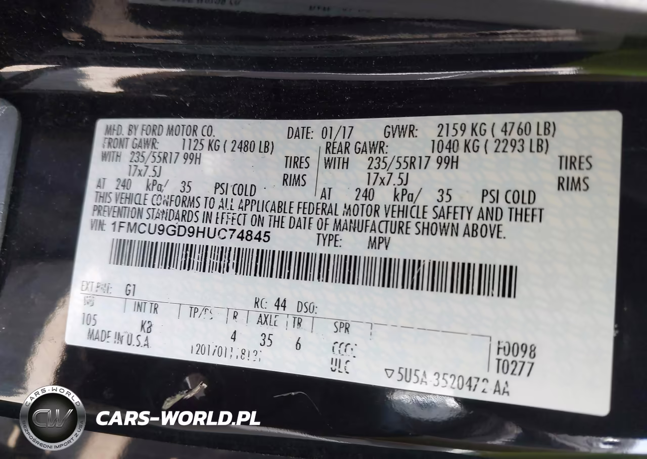 2017 Ford Escape Se VIN:1FMCU9GD9HUC74845 - 9