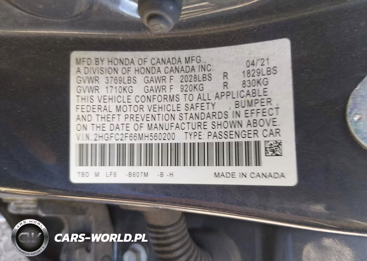 2021 Honda Civic Lx VIN:2HGFC2F66MH560200 - 9