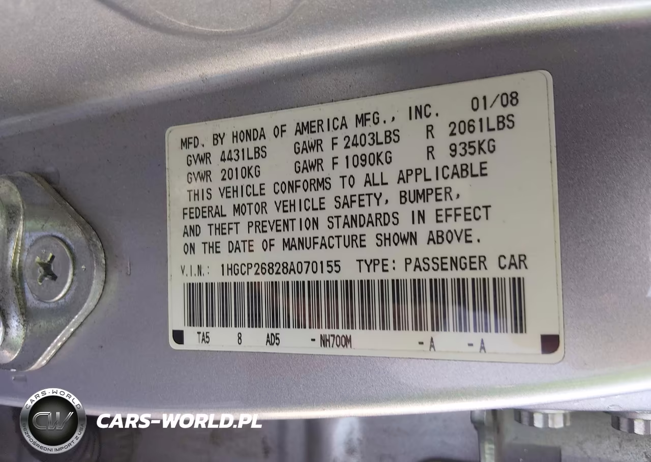 2008 Honda Accord 2.4 Ex-L VIN:1HGCP26828A070155 - 9
