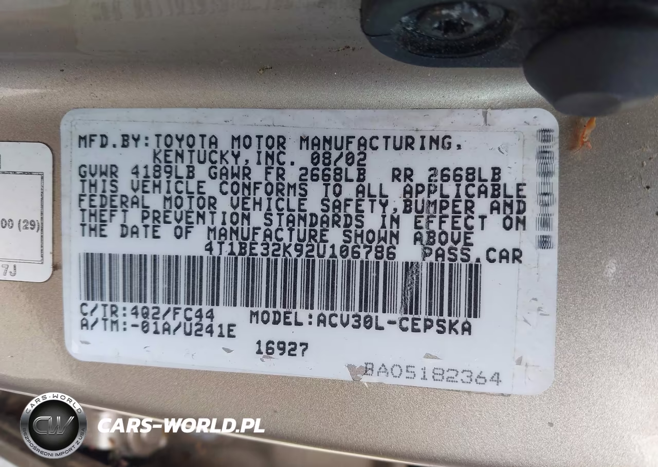 2002 Toyota Camry Se VIN:4T1BE32K92U106786 - 9