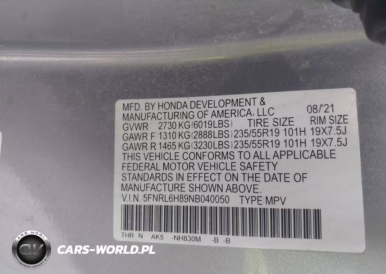 2022 Honda Odyssey Touring VIN:5FNRL6H89NB040050 - 9