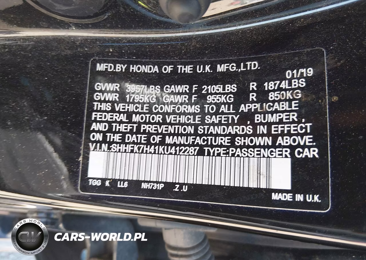 2019 Honda Civic Sport VIN:SHHFK7H41KU412287 - 9