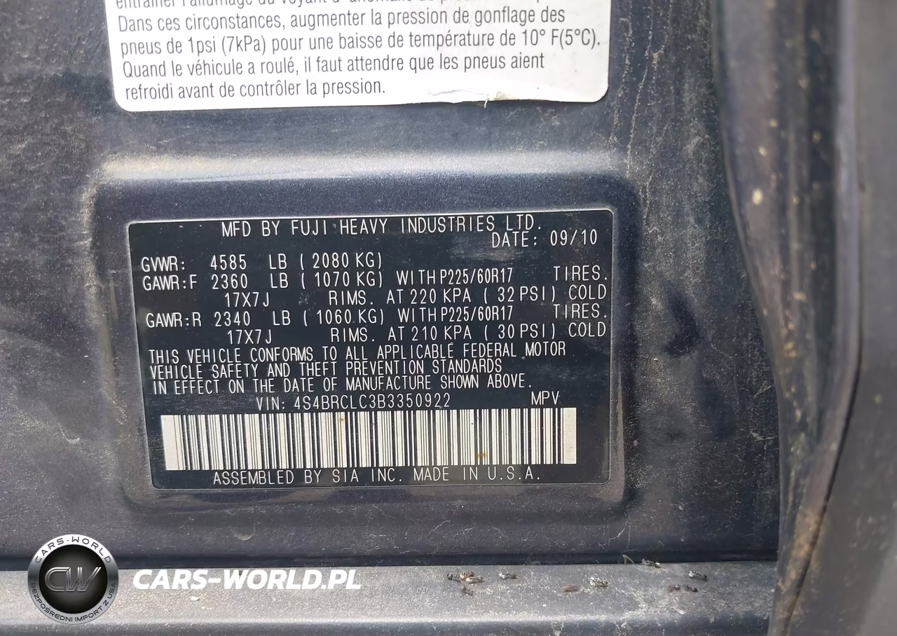 2011 Subaru Outback 2.5I Limited VIN:4S4BRCLC3B3350922 - 9