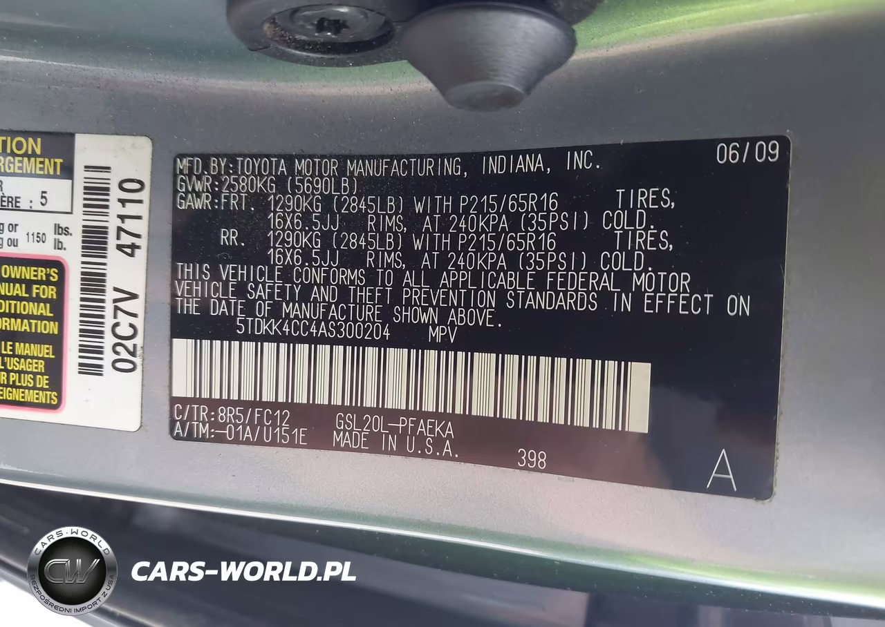 2010 Toyota Sienna Le VIN:5TDKK4CC4AS300204 - 9
