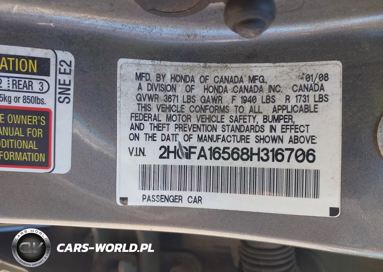 2008 Honda Civic Lx VIN:2HGFA16568H316706 - 9