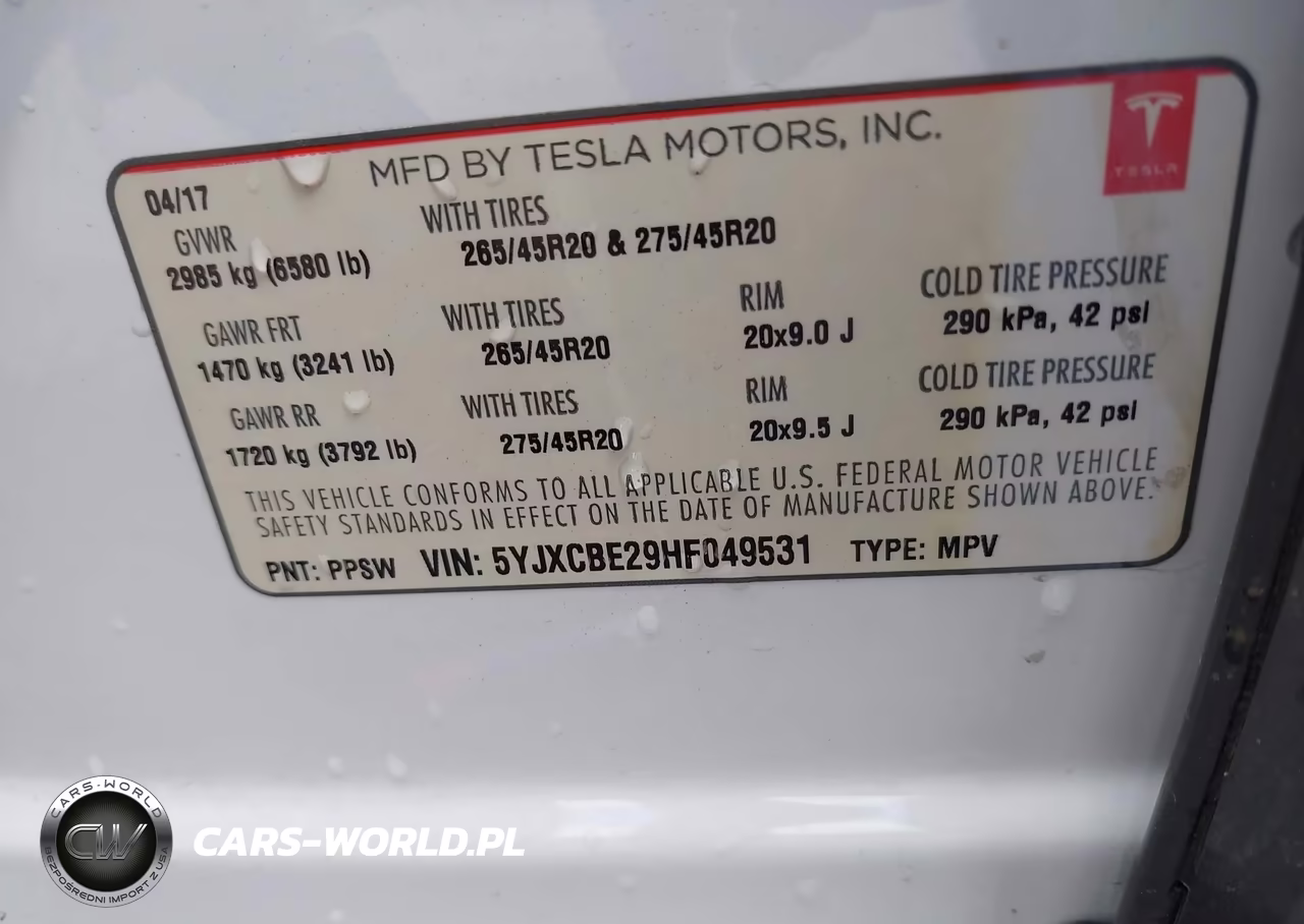 2017 Tesla Model X 100D-75D-90D VIN:5YJXCBE29HF049531 - 9