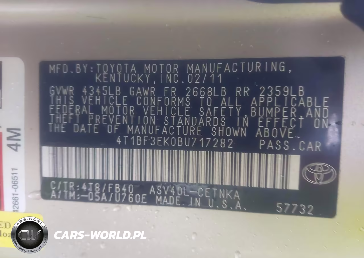 2011 Toyota Camry Le VIN:4T1BF3EK0BU717282 - 9