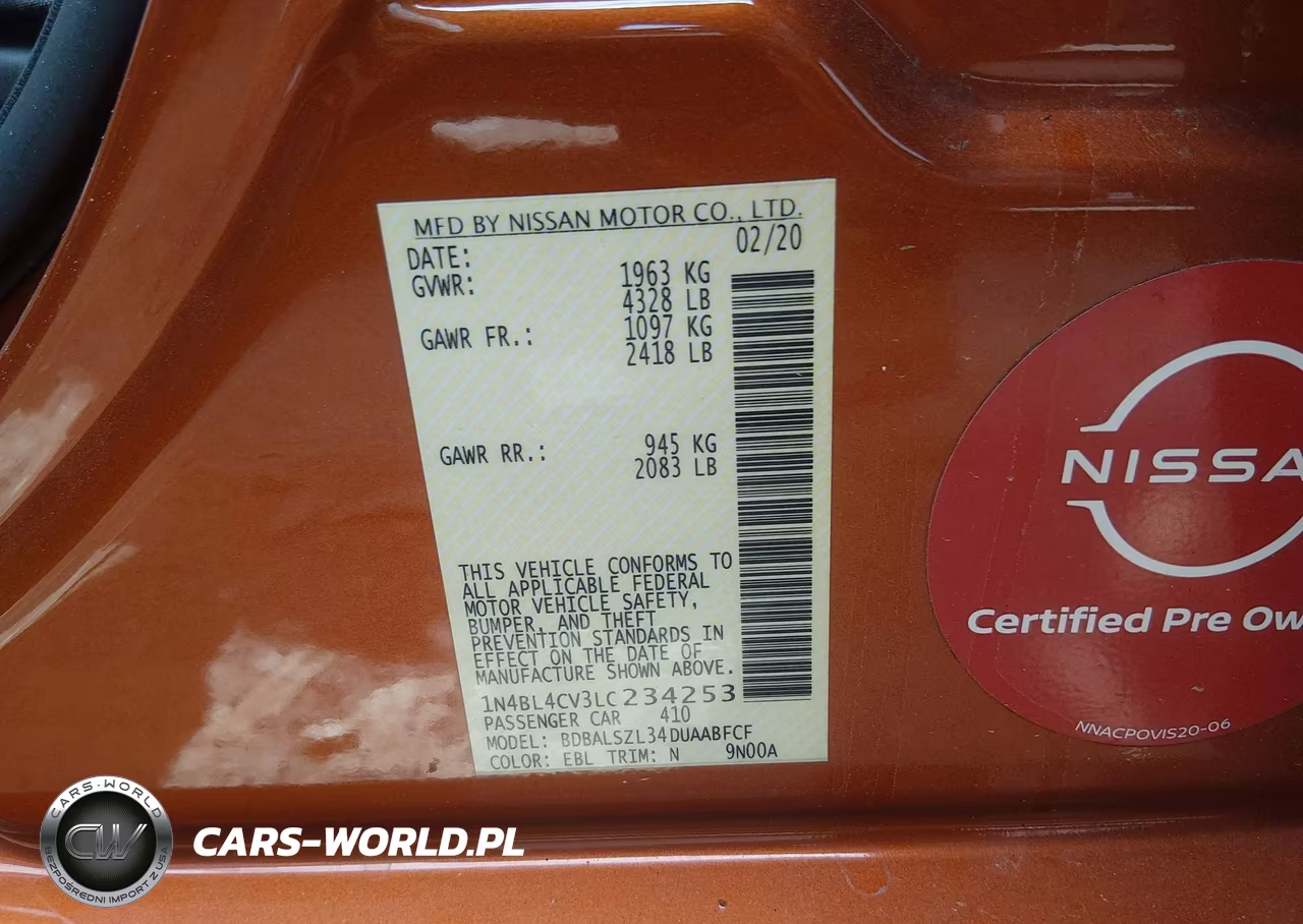 2020 Nissan Altima 2.5 Sr VIN:1N4BL4CV3LC234253 - 9