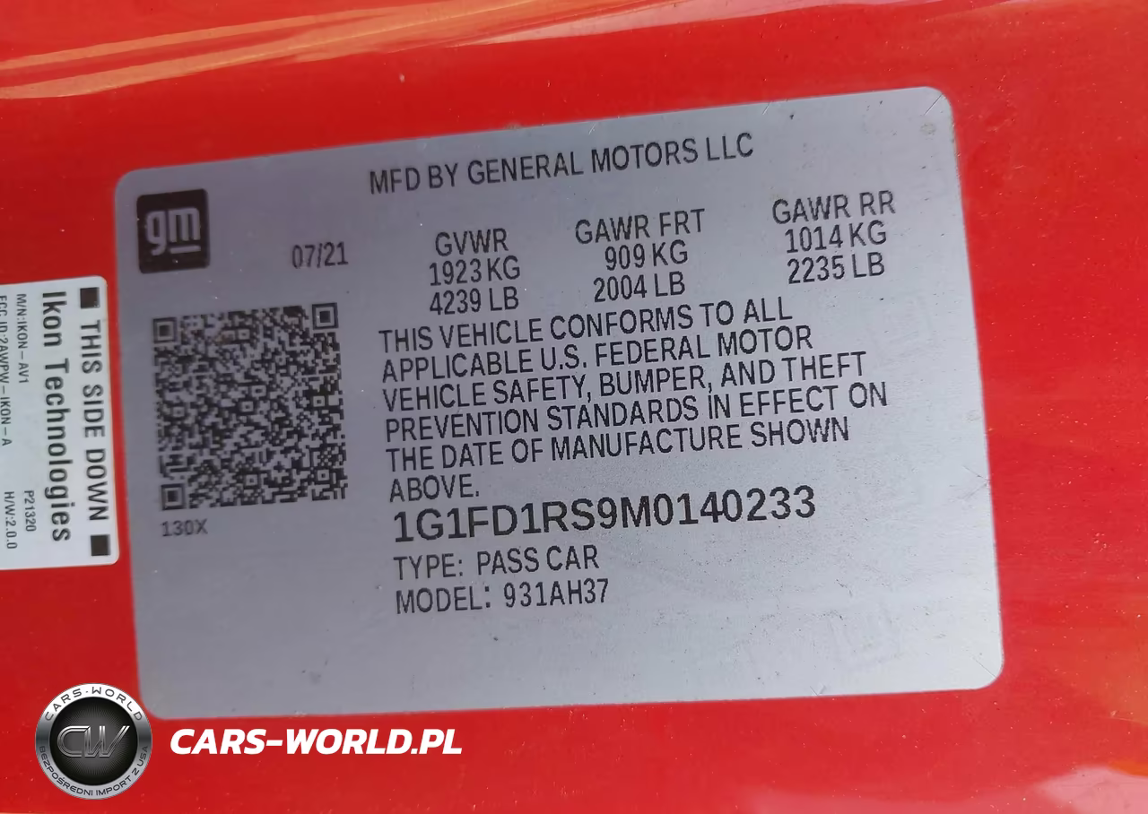 2021 Chevrolet Camaro Rwd 2Lt VIN:1G1FD1RS9M0140233 - 9