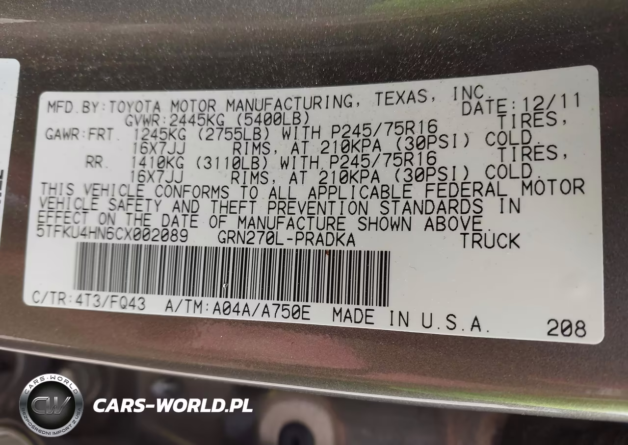 2012 Toyota Tacoma Prerunner V6 VIN:5TFKU4HN6CX002089 - 9