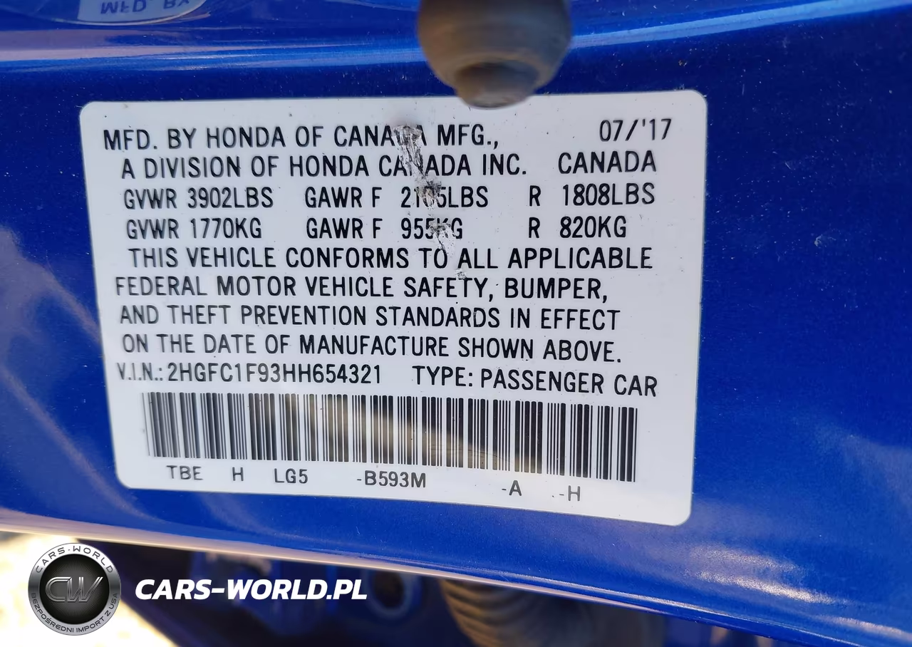 2017 Honda Civic Touring VIN:2HGFC1F93HH654321 - 9