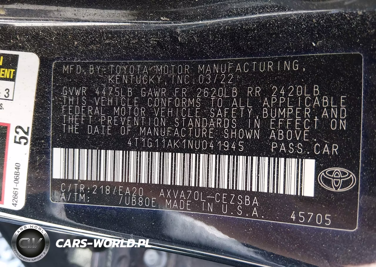 2022 Toyota Camry Se VIN:4T1G11AK1NU041945 - 9
