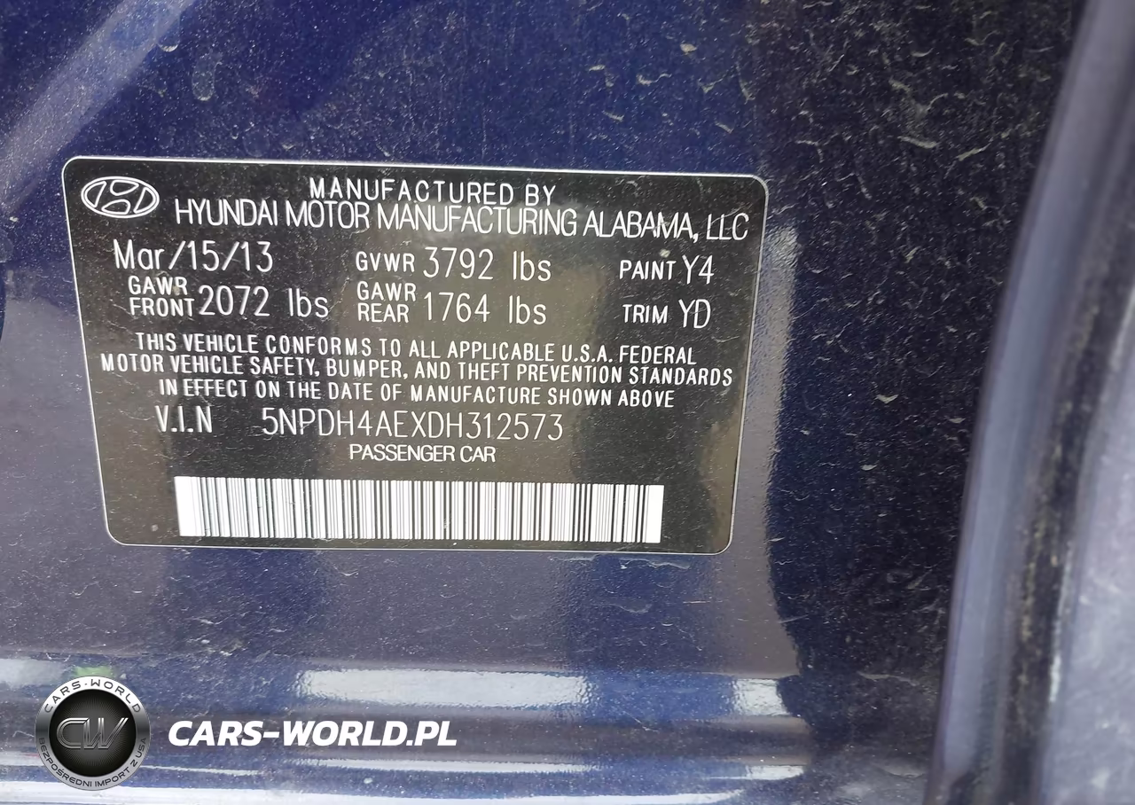 2013 Hyundai Elantra Gls VIN:5NPDH4AEXDH312573 - 9