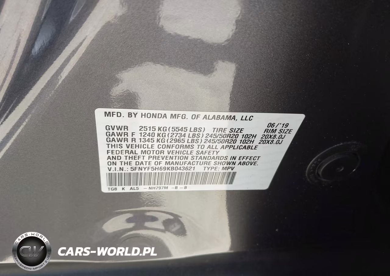 2019 Honda Pilot Touring VIN:5FNYF5H69KB043621 - 9