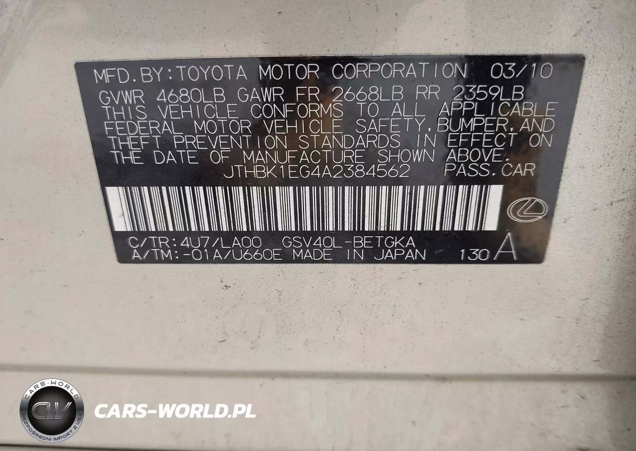 2010 Lexus Es 350 VIN:JTHBK1EG4A2384562 - 9