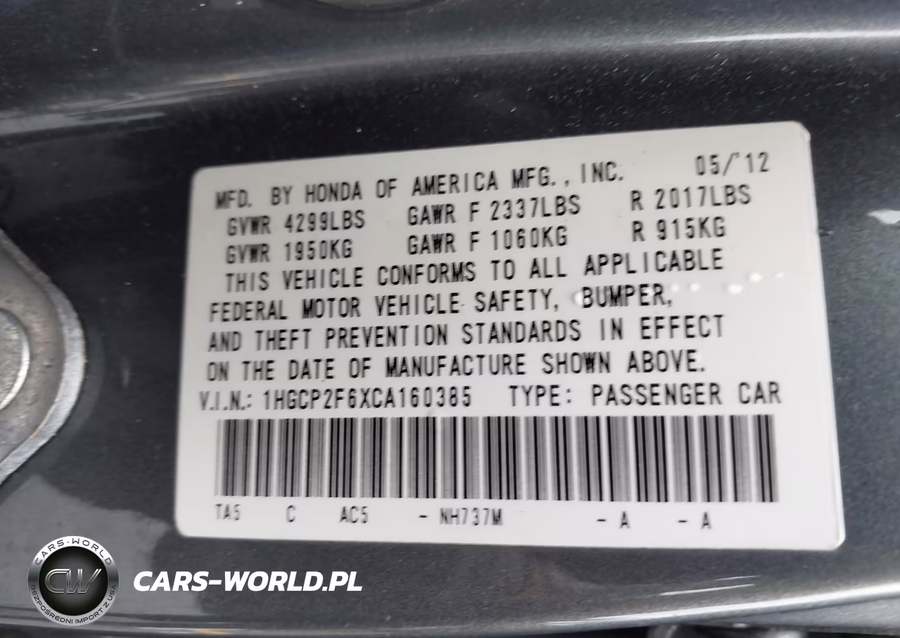2012 Honda Accord 2.4 Se VIN:1HGCP2F6XCA160385 - 9