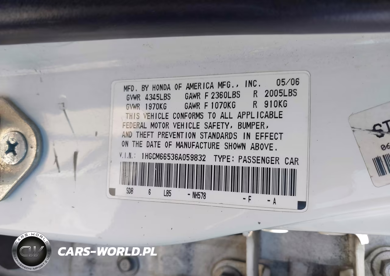 2006 Honda Accord 3.0 Ex VIN:1HGCM66536A059832 - 9